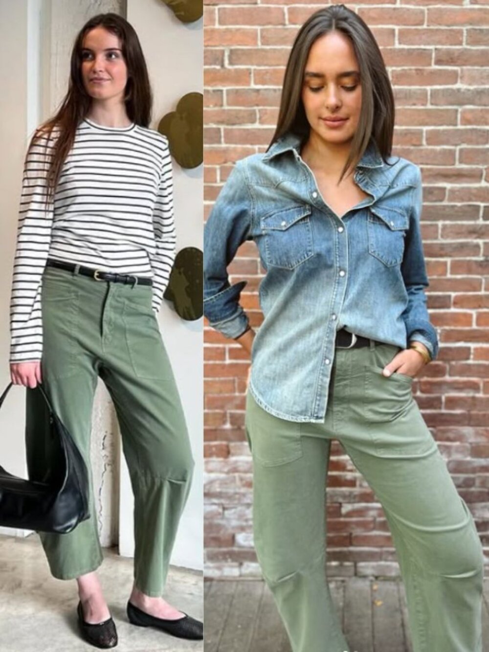 Nili Lotan Shon Pant Camo Green Twill Cotton Barrel Leg Cropped Size 8 - Picture 9 of 10